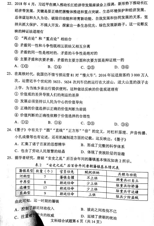 2018广西高考试卷文科综合真题查询