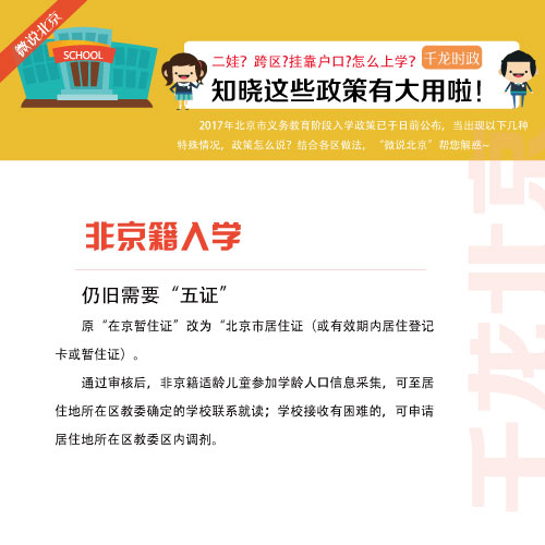 2017北京入学政策解读:非京籍入学仍旧需要五