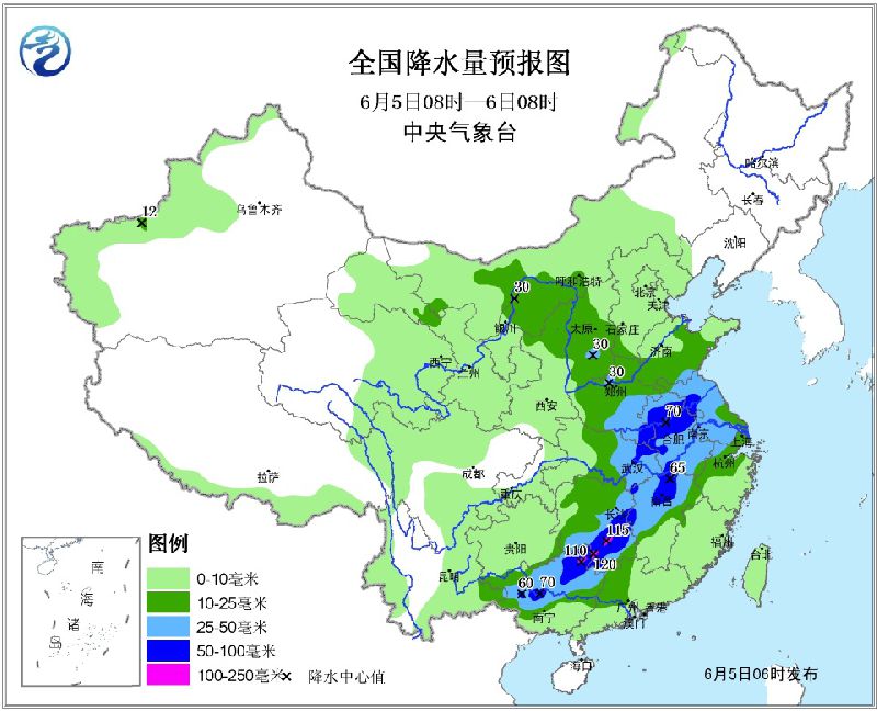 2017年6月5日未来三天全国天气预报:湖南广西