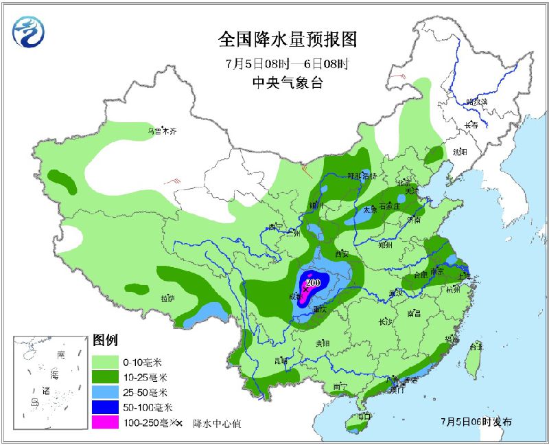 2017年7月5日未来三天全国天气预报:四川盆地