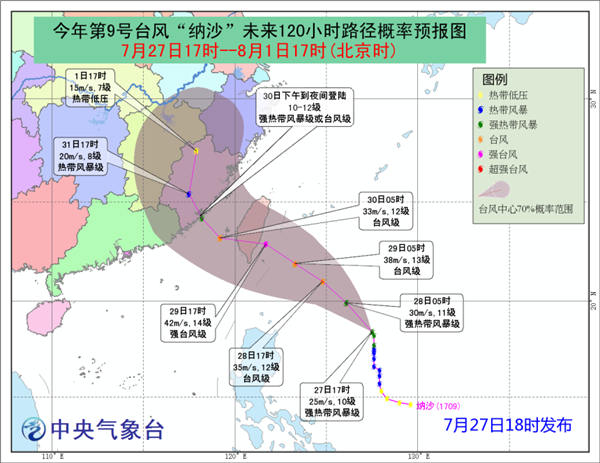 2017年第9号台风纳沙最新消息及实时路径查询