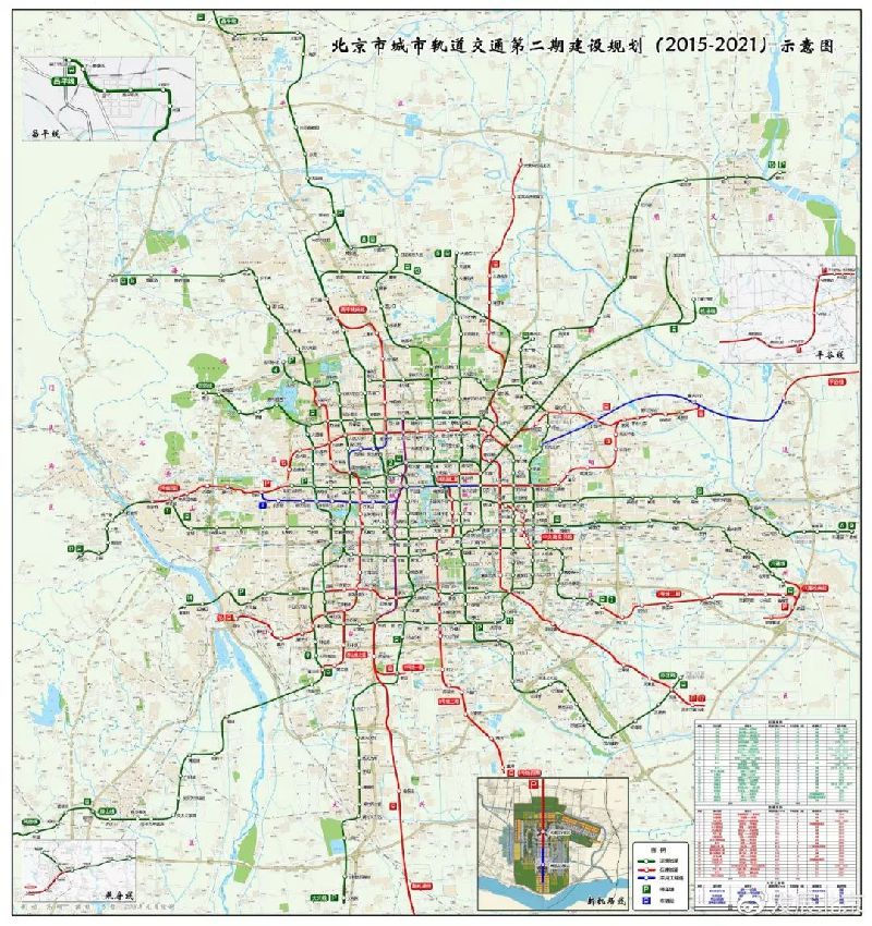 北京市城市轨道交通第二期建设规划(2015-2021)示意图日前发布,到