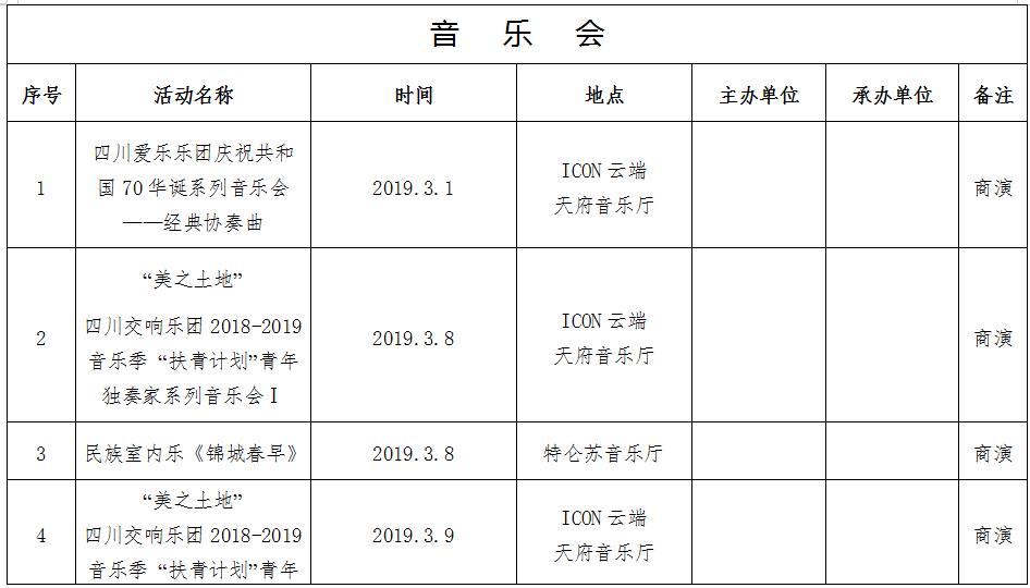 2019年3月成都文藝活動信息匯總