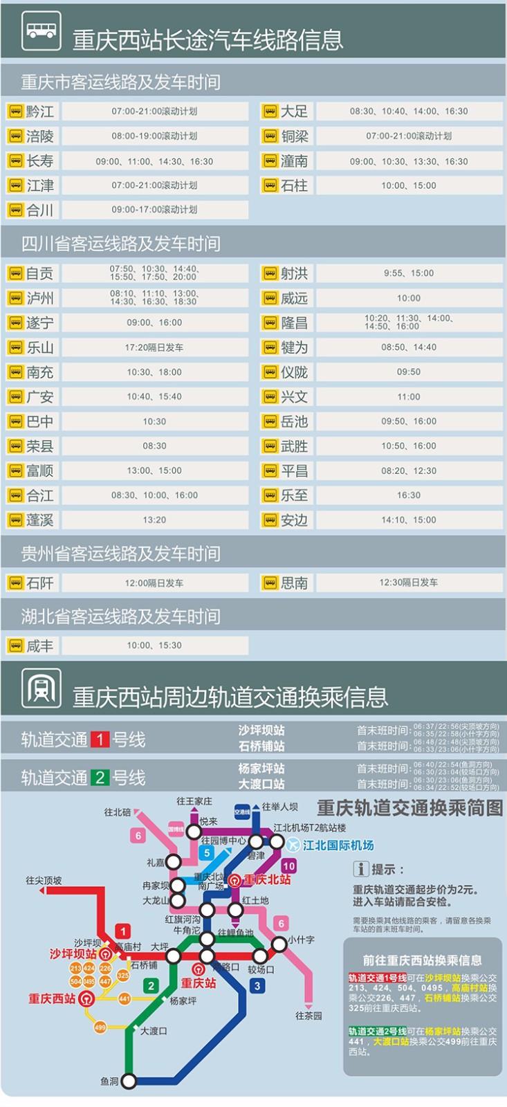 重庆西站交通指南(公交 轨道)