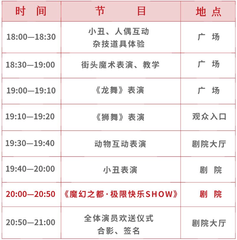 2019重庆魔幻之都杂技秀表演时间表