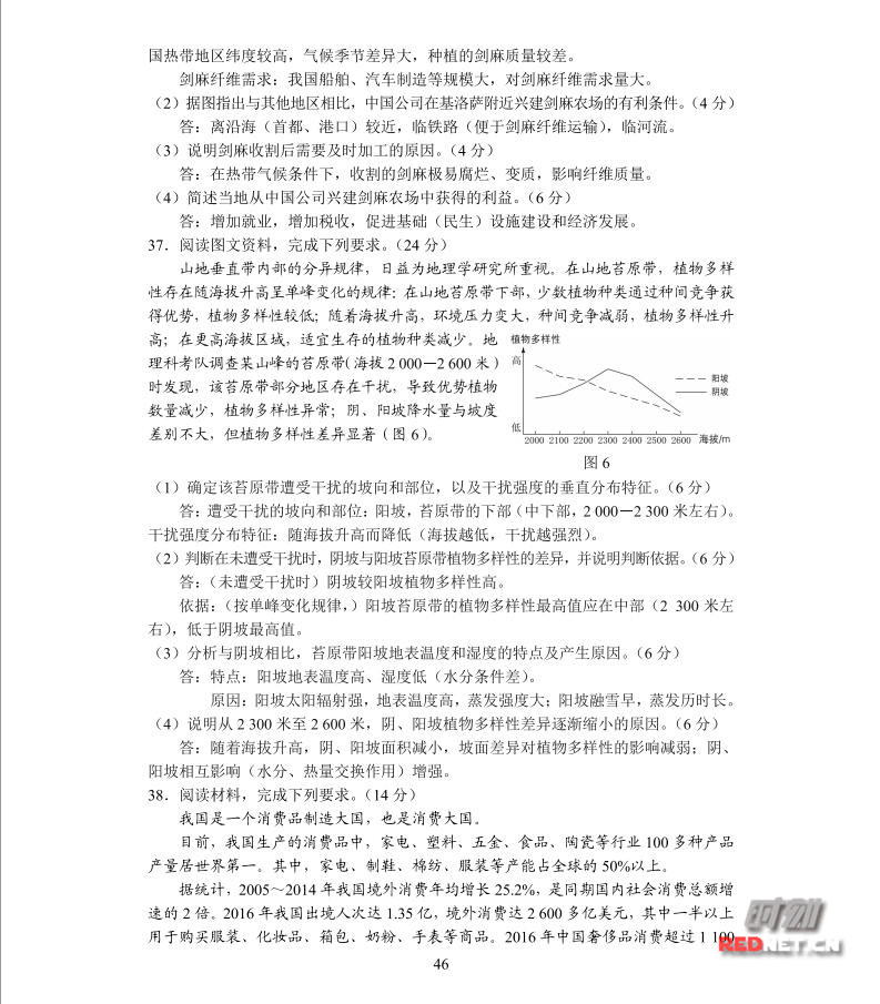 2017湖南高考文综答案及试题(全国卷)