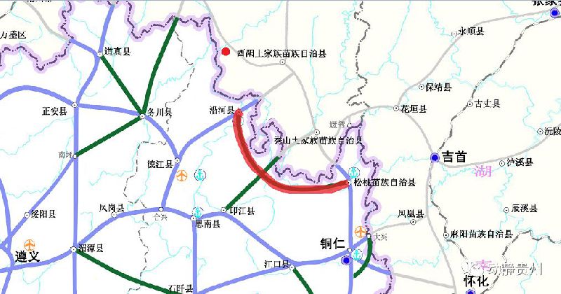 (图中红色线条为沿河至松桃高速大致线路图)   该高速路线 全长117
