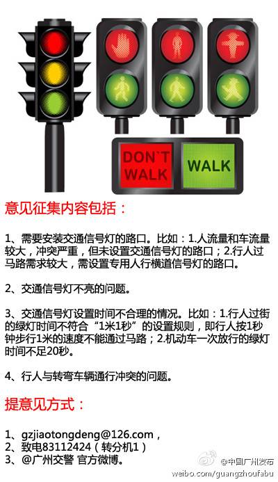 广州红绿灯问题提意见方法（电话、邮箱、微博）