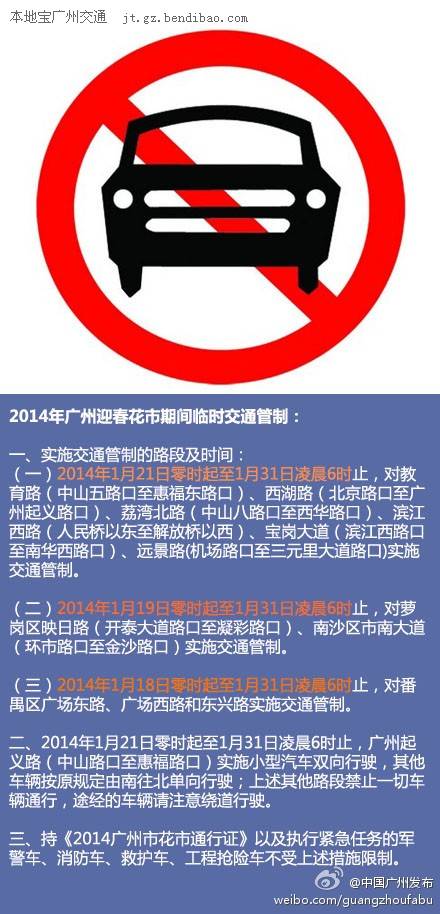 2014广州迎春花市临时交通管制情况一览
