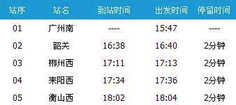 广州南～武汉G1144次列车时刻表及各站到站时间
