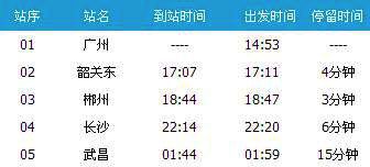 广州～武昌T90次列车时刻表及各站到站时间