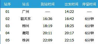 广州～武昌K600次列车时刻表及各站到站时间