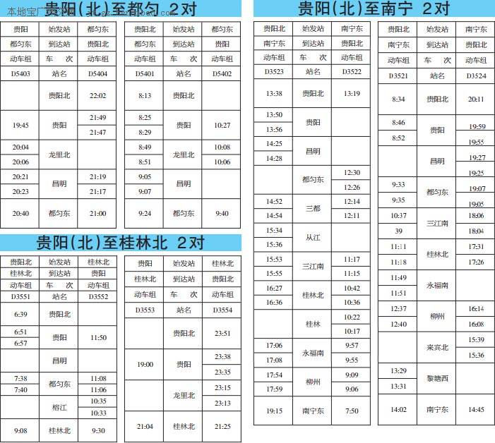最新贵广高铁时刻表(含车次)