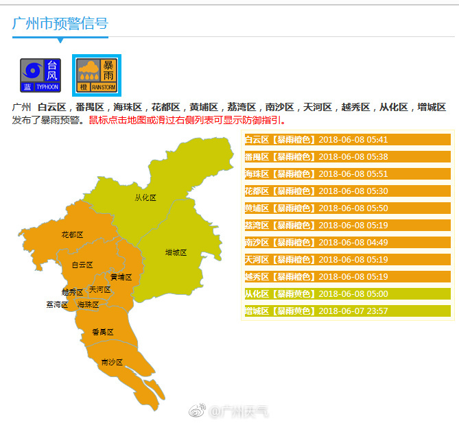 6月8日广州多区发布台风蓝色预警+暴雨橙色预