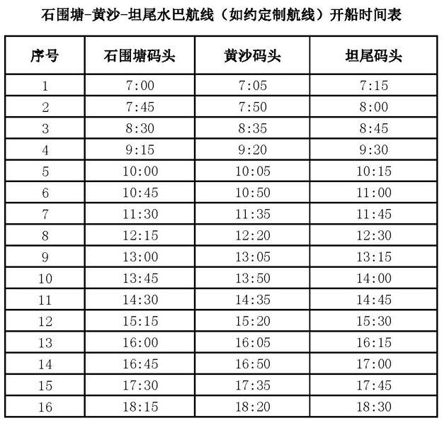 广州水上巴士S14线路及时刻表一览