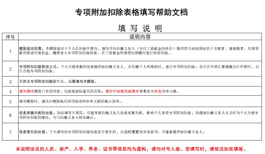 个人所得税专项附加扣除采集表电子模板填写范例(可下载)