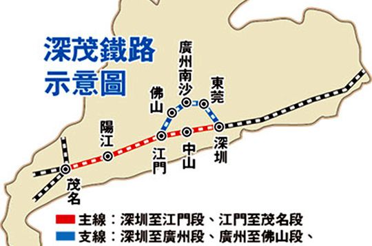 > 深茂高铁线路图(经过江门)    江门高铁线路走向:   深茂铁路(深圳