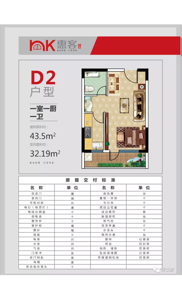 昆明惠客公寓户型图及房屋交付标准