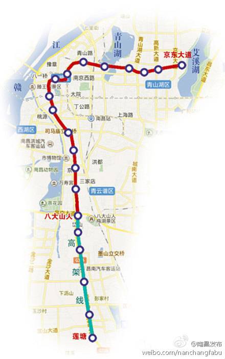 南昌地铁3号线的线路具体走向为:莲塘站→迎宾大道→京山北路→十高清图片