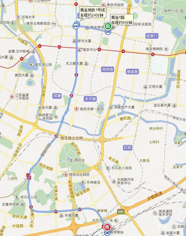 南京地铁三号线浮桥站到南京南站多远