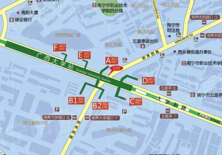 南宁轨道交通1号线站点出入口资讯图