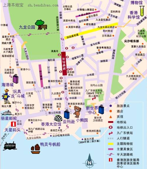 香港行政区划图及香港景点分布图介绍
