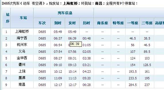 D685临客时刻表(上海虹桥至南昌临客时刻表)