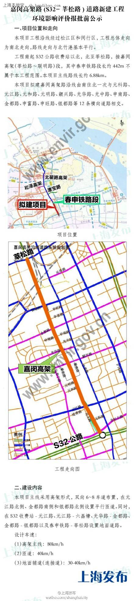 嘉闵高架新建工程拟向南延伸 报批前公示