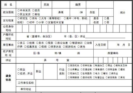 2014上海居住证申请表下载