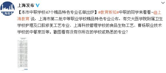 沪上中职学校47个精品特色专业名单出炉