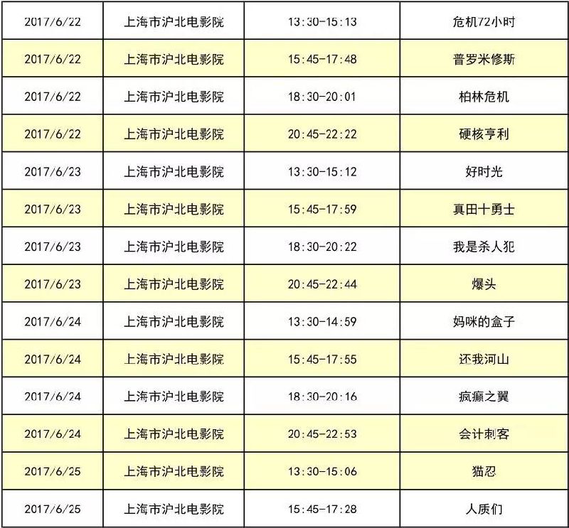 上海电影排片表 上海各大电影院排片表_上海友谊商城电影院排片表