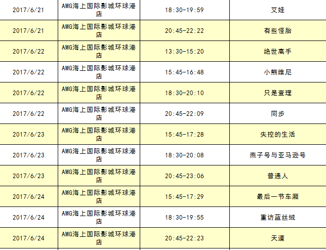 大光明电影院排片表