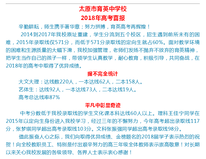 2018太原各大高中高考喜报汇总持续更新