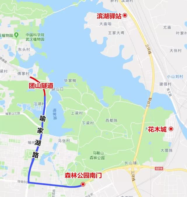 植物园路(团山路至鲁磨路),梨园广场南北通道,沿湖大道(东湖海洋世界