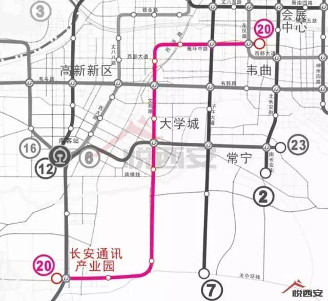 西安轻轨20号线介绍    起止丨朱雀路-长安通讯产业园      长度丨23