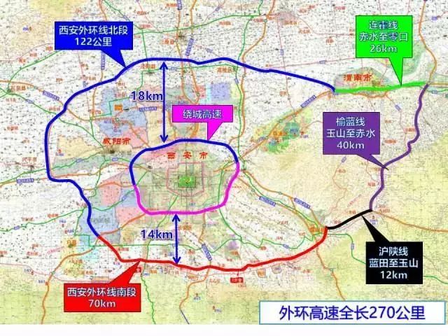 西安外环高速规划图(北段+南段)