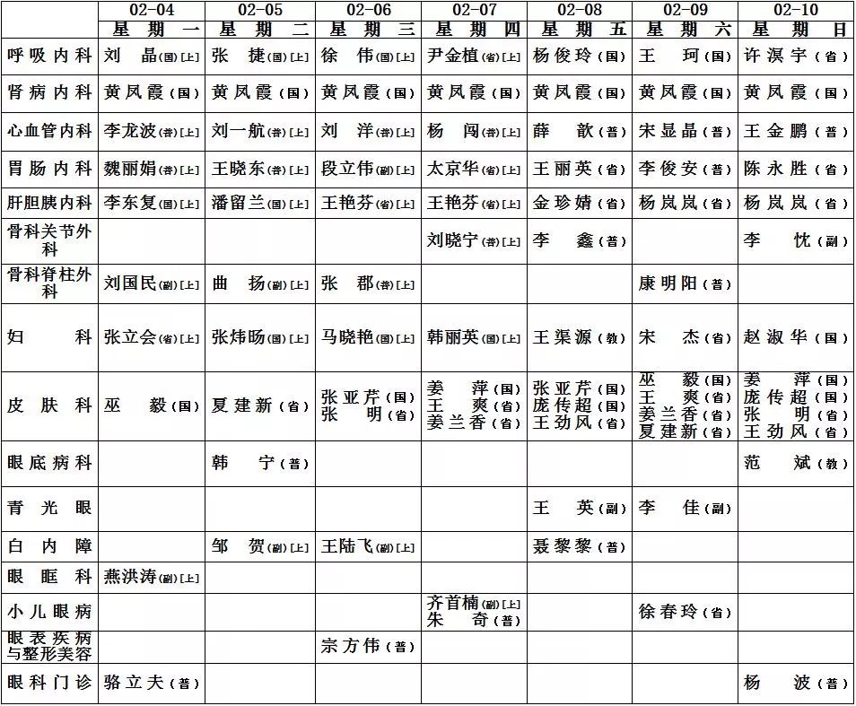 吉大二院医生出诊表图片