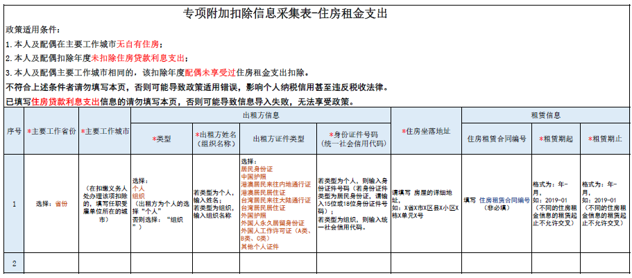 个人所得税专项附加扣除采集表电子模板填写范例(可下载)