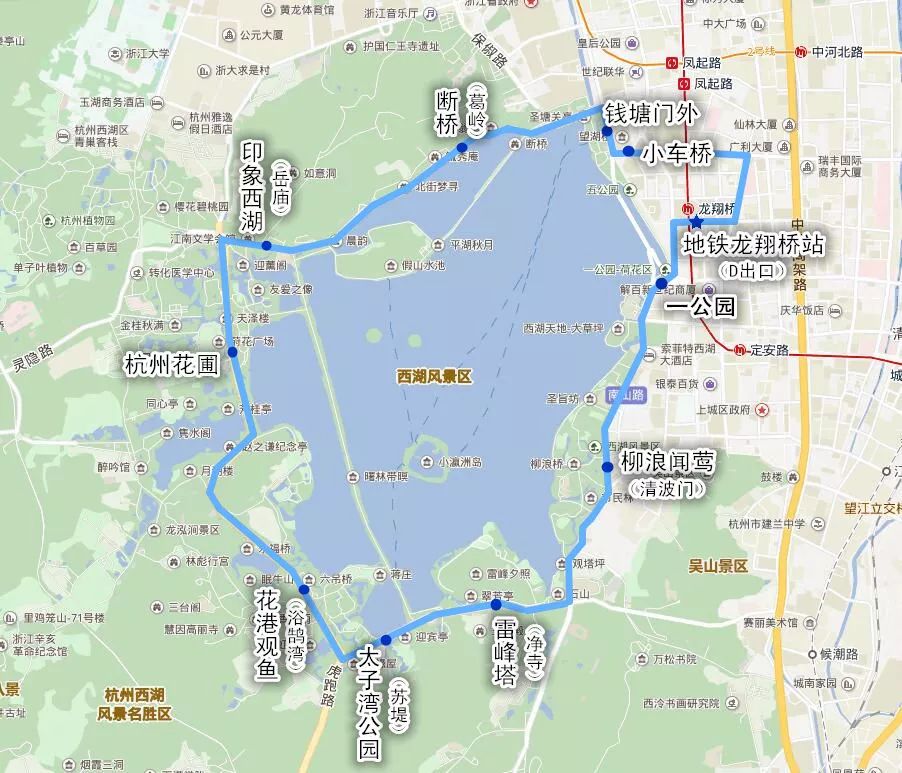 西湖-斷橋-錢塘門外-小車橋|路線地圖|票價每人次5元|票價|專線由龍翔