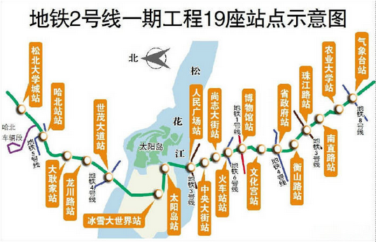 哈尔滨地铁二号线地图图片