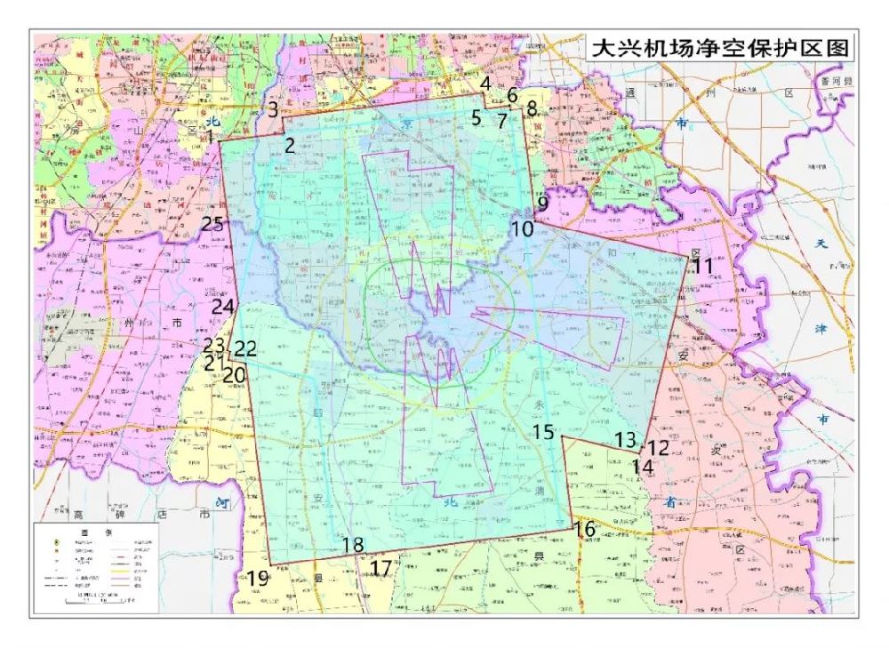 2019保定南苑新机场保定区域内净空保护区范围