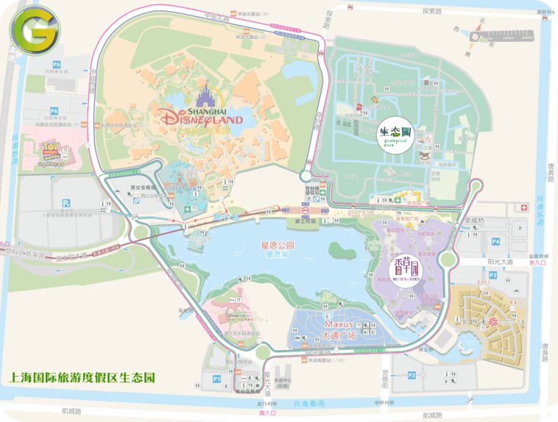 【地铁线路】轨道交通11号线终点站迪士尼站,3号口出,沿生态园路直行