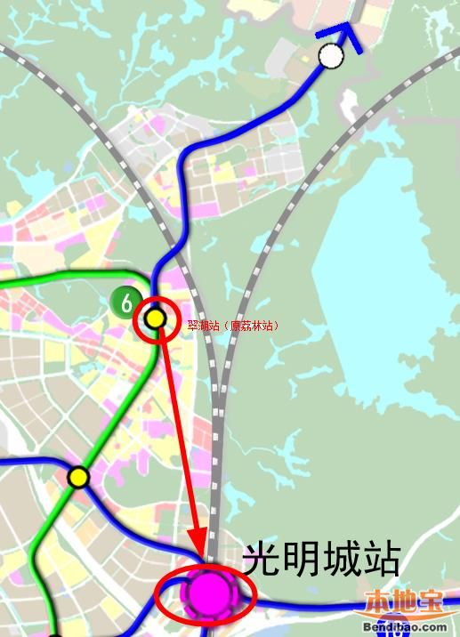 深圳地铁6号线支线起于6号线翠湖站,沿光明大道,光侨路,公常路敷设