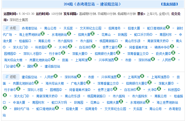 深圳公交车204线路查询